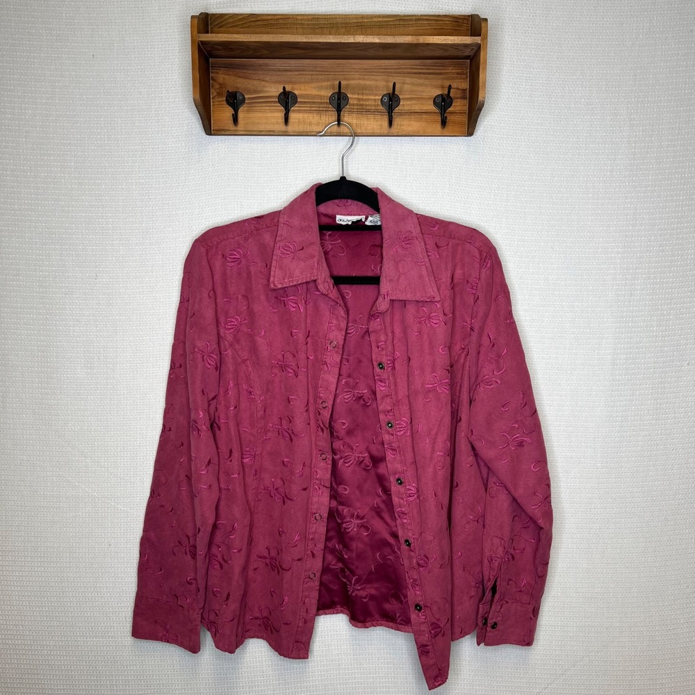 Aparenza Vintage 90s Pink Floral Embroidered Button Shirt Blouse‎ Top Size L